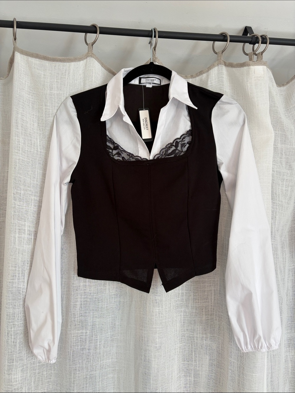 Lace-Trim Black Layered Top by